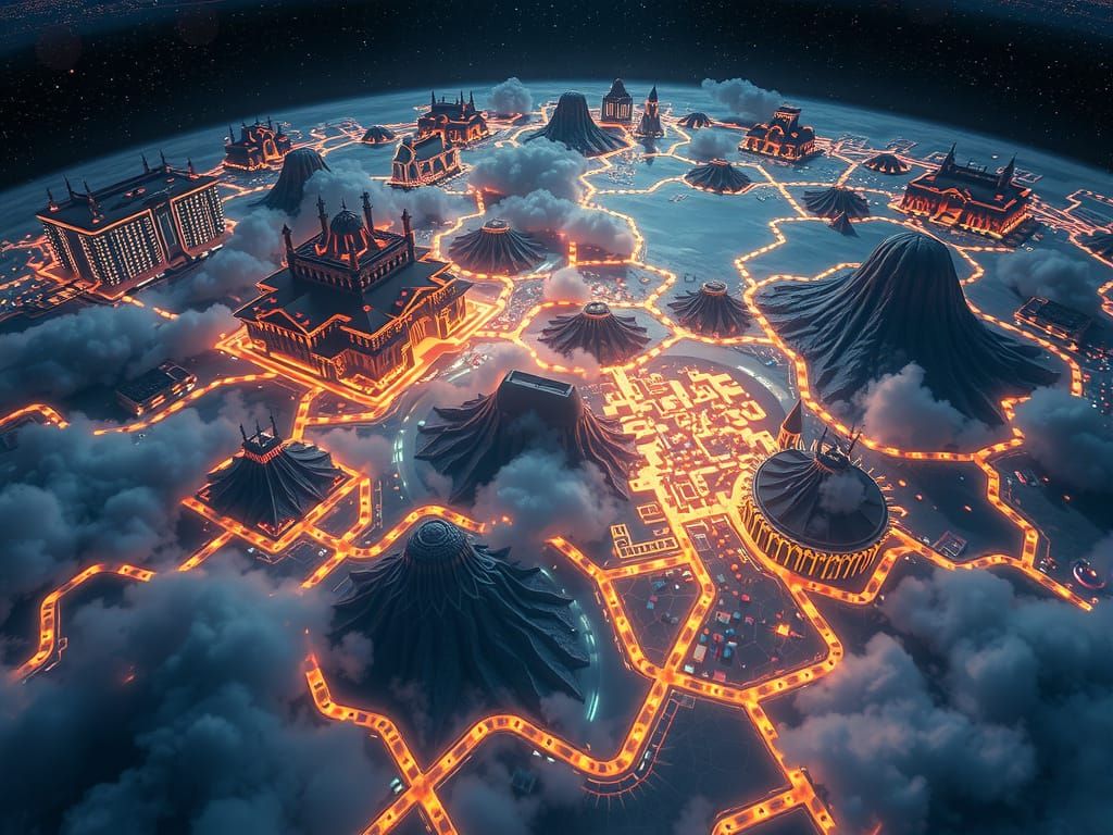 Glowing Fantasy City Map in Astral Illustration
