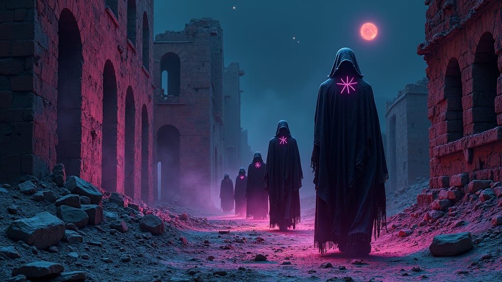 Neon Psychonauts in Apocalyptic Landscape