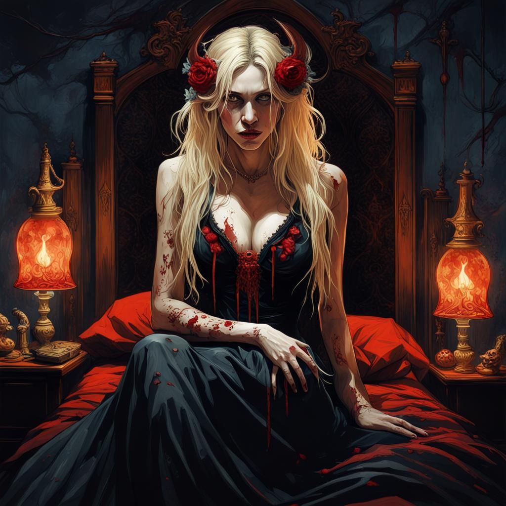 Gothic Incubus in Lavish Bed: Dark Fantasy Art