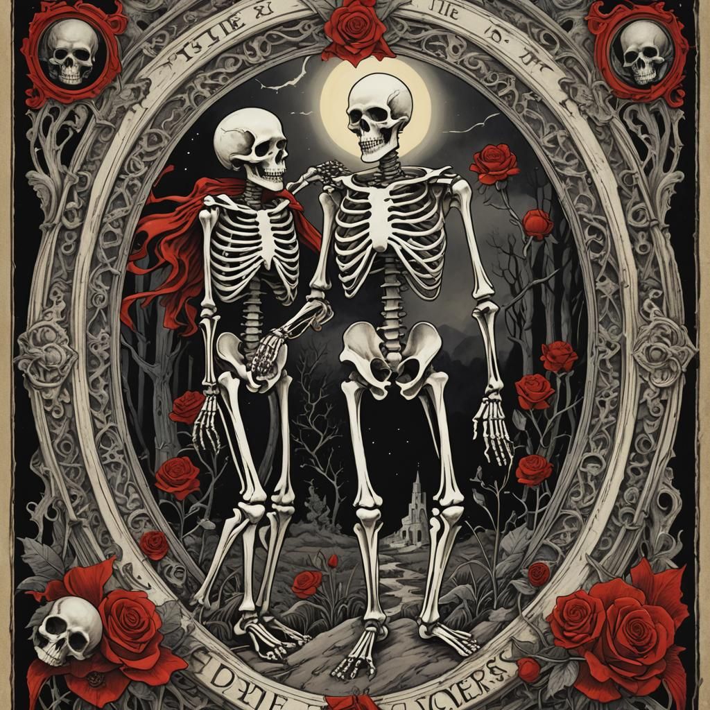 Skeleton Tarot Card: The Lovers in Sinister Style