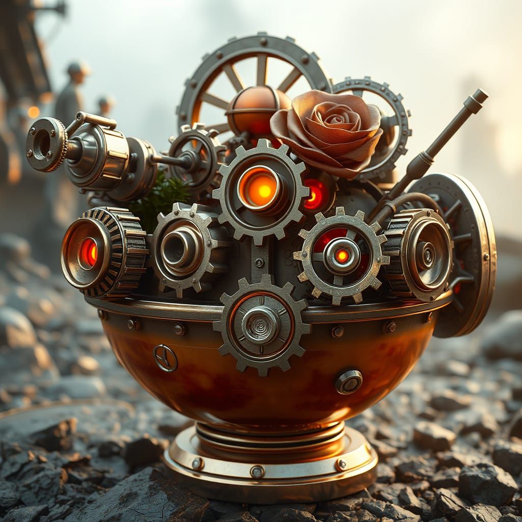 Steampunk Mechanical Soup with Metal Roses