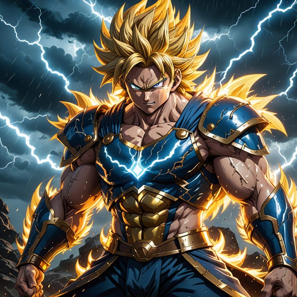 Epic Anime Warrior Radiates Golden Energy in Super Saiyan-In...