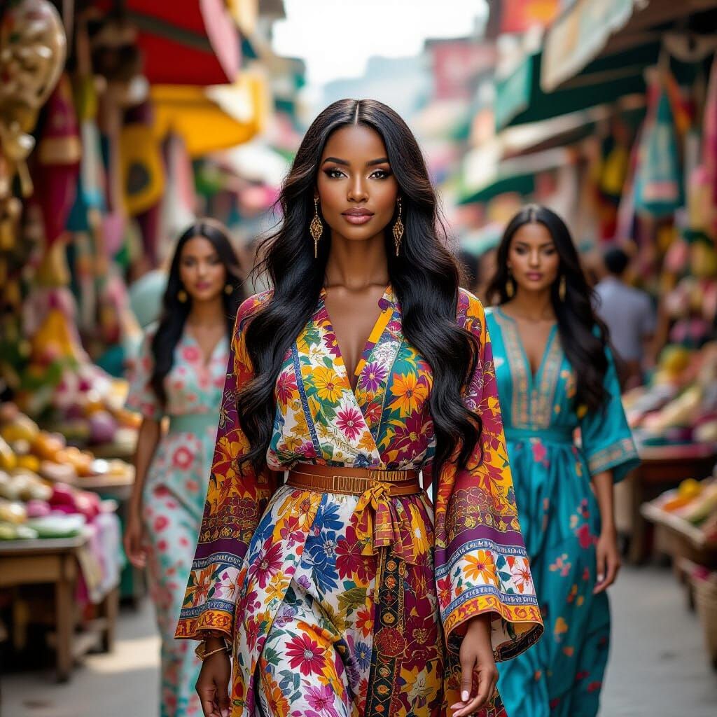 Vibrant African-American Woman in Exotic Market
