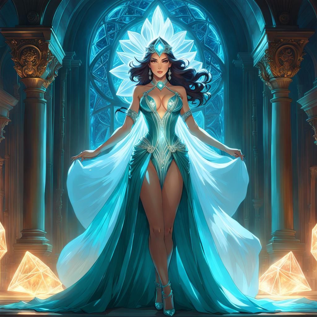 Crystal Enchantress in Ethereal Pin-Up Art