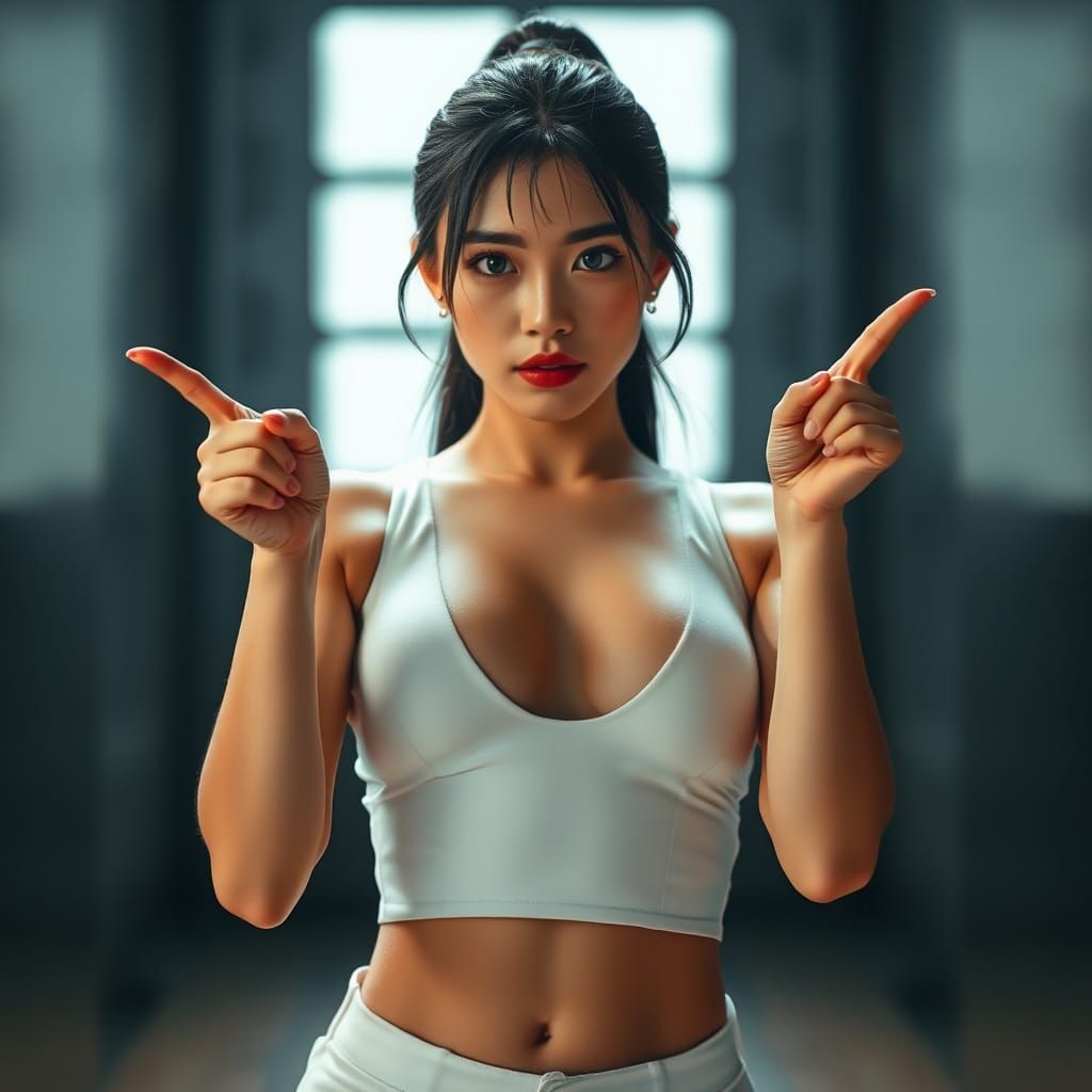 Confident Asian Woman with Striking Features