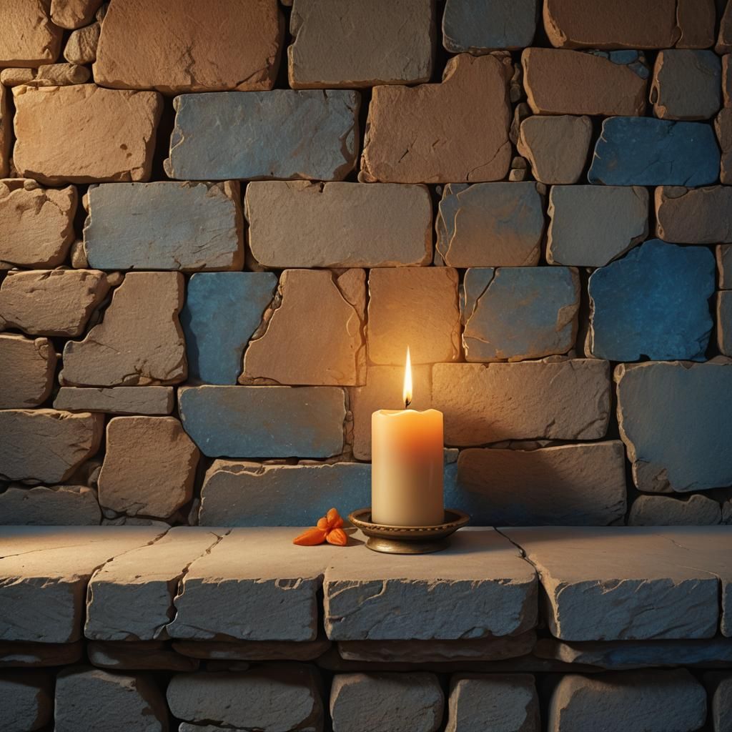 Flickering Candlelight Illuminates Stone Windowsill