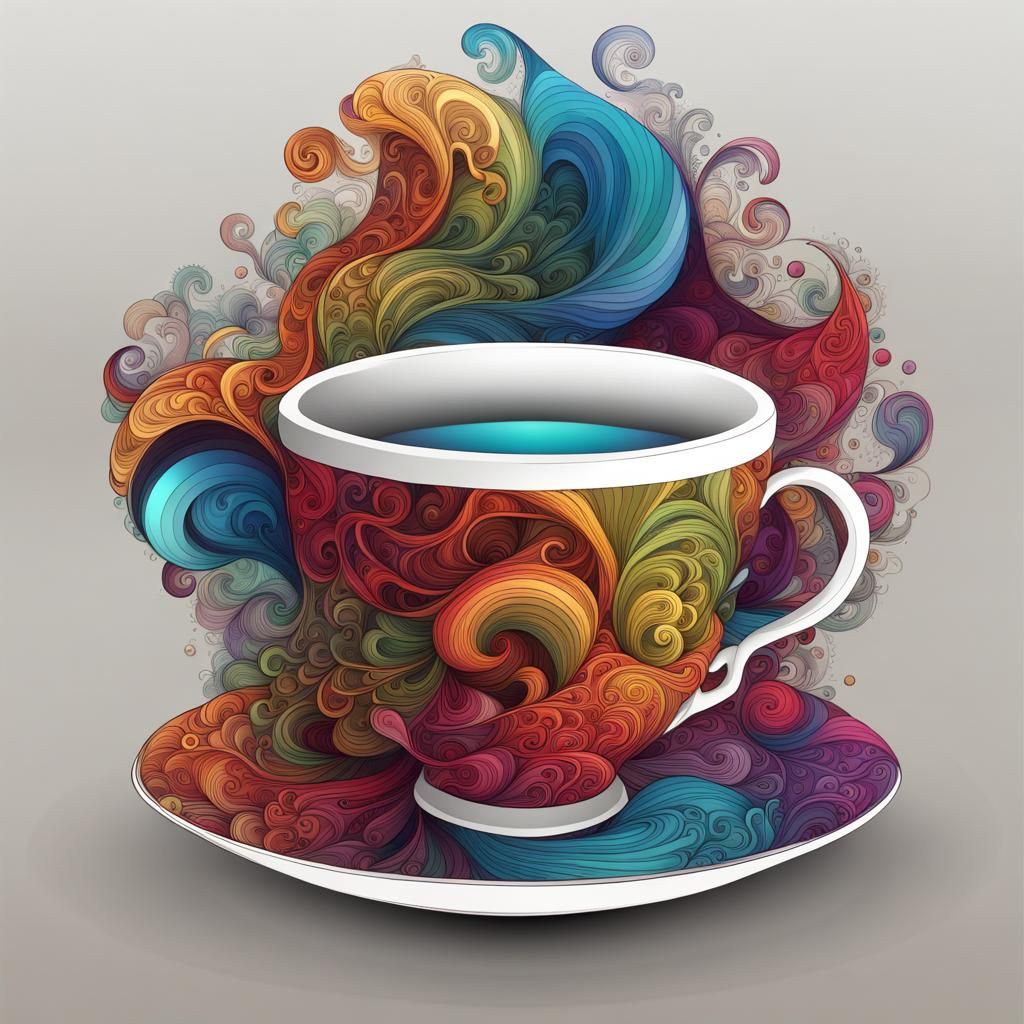 Colorful Tea Cup with Abstract Fractal Design