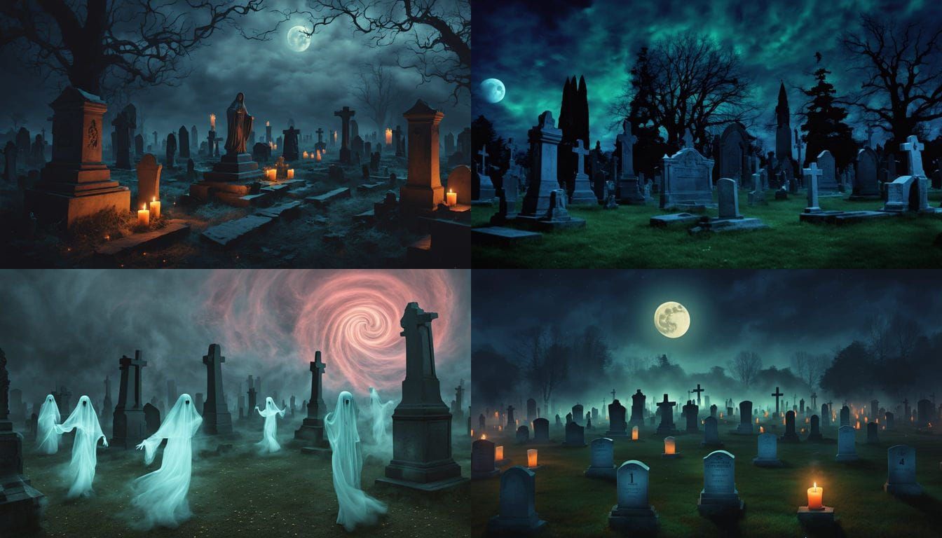 Ethereal Ghosts Dance in Candlelit Cemetery on Thousand Year...