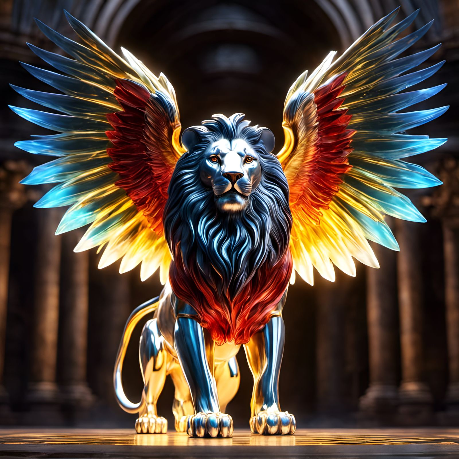 Lion with Glass Angel Wings in Digital Art