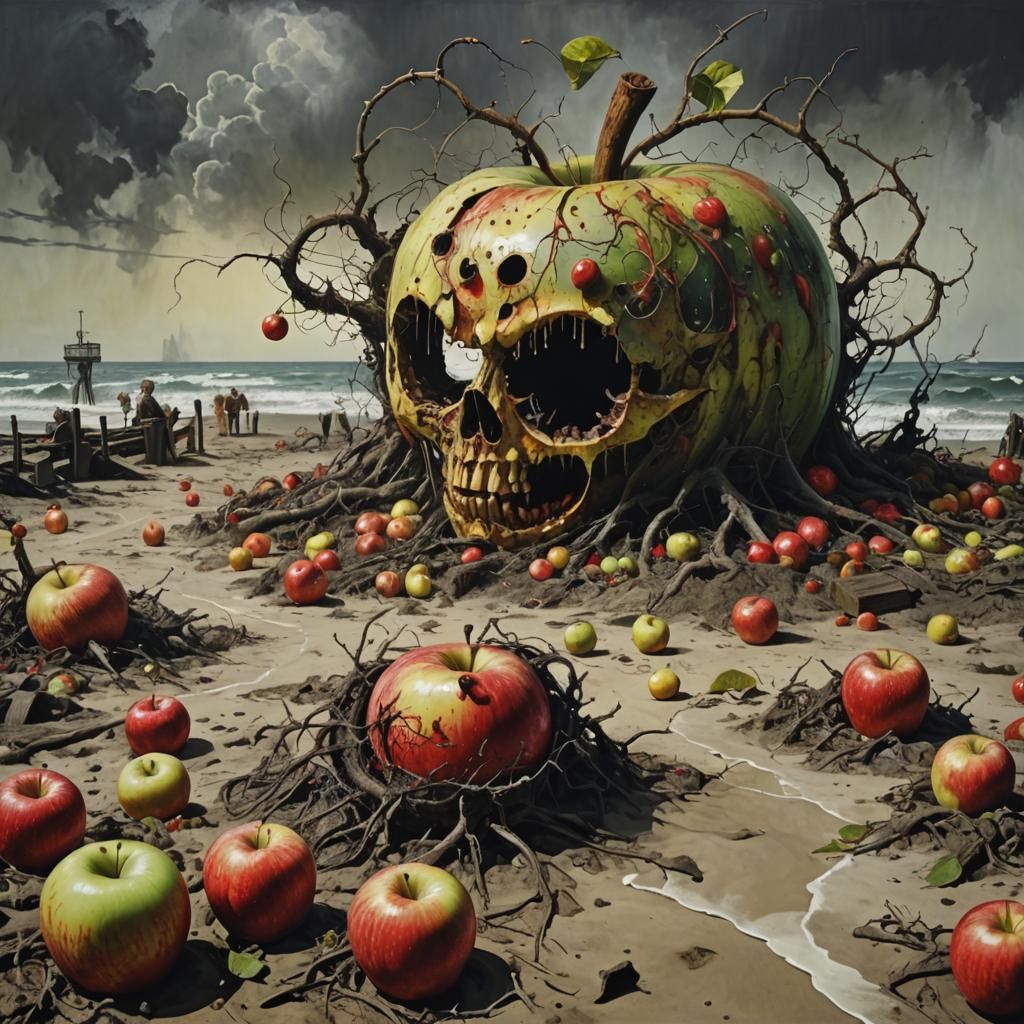 Apocalyptic Apple Beach: Sci-Fi Psychedelic Art