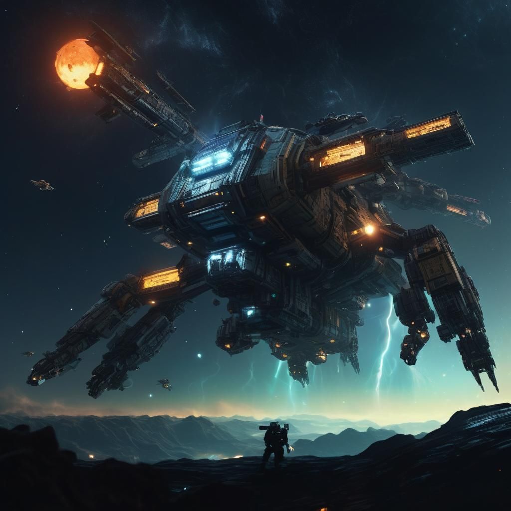 Lightning Mech Stalks Space Station