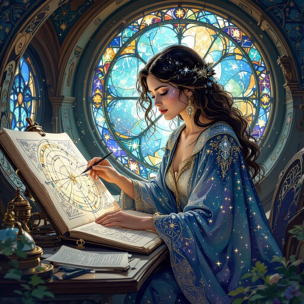 Celestial Cartographer in Art Nouveau Observatory