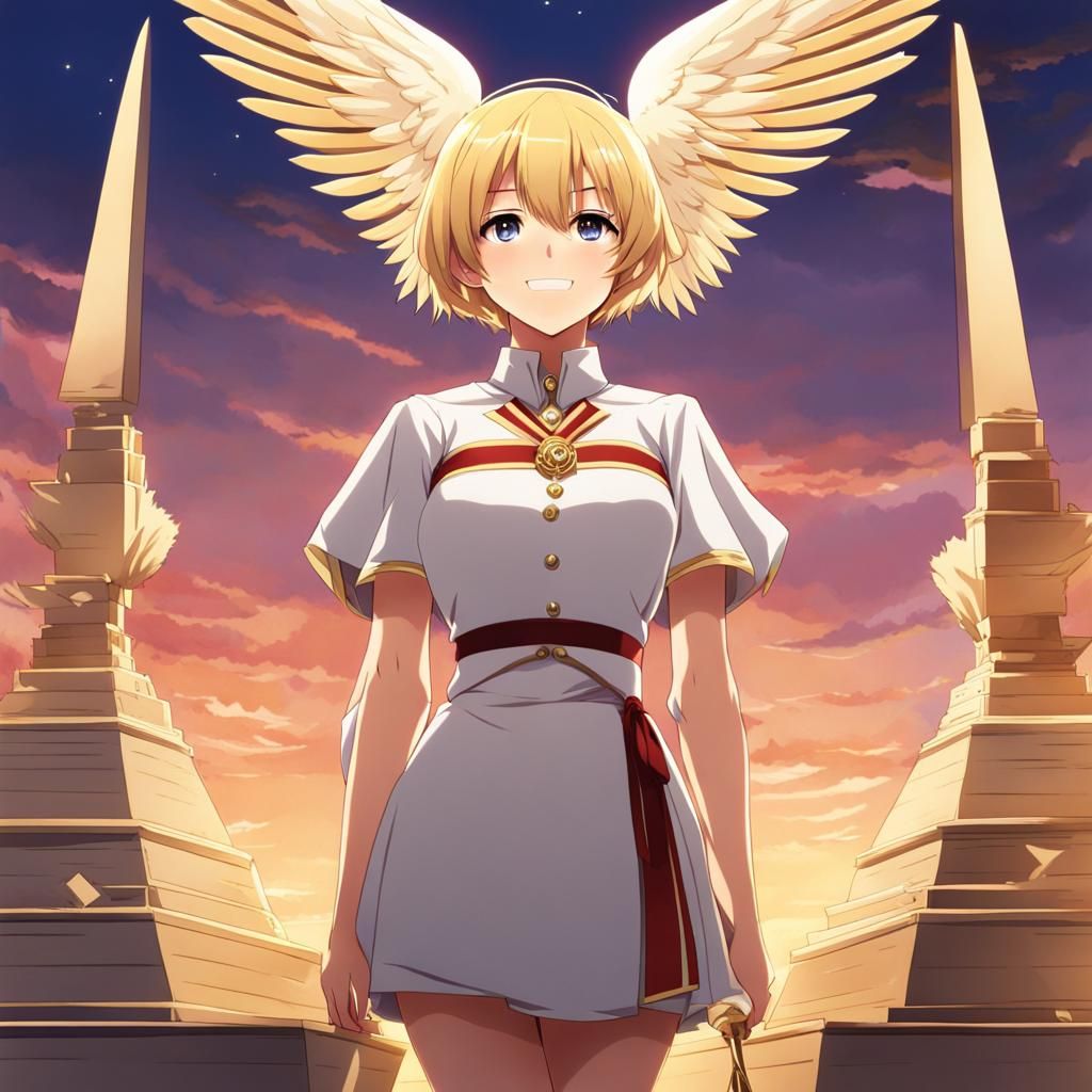 Anime Angel Woman on Pyramid Top