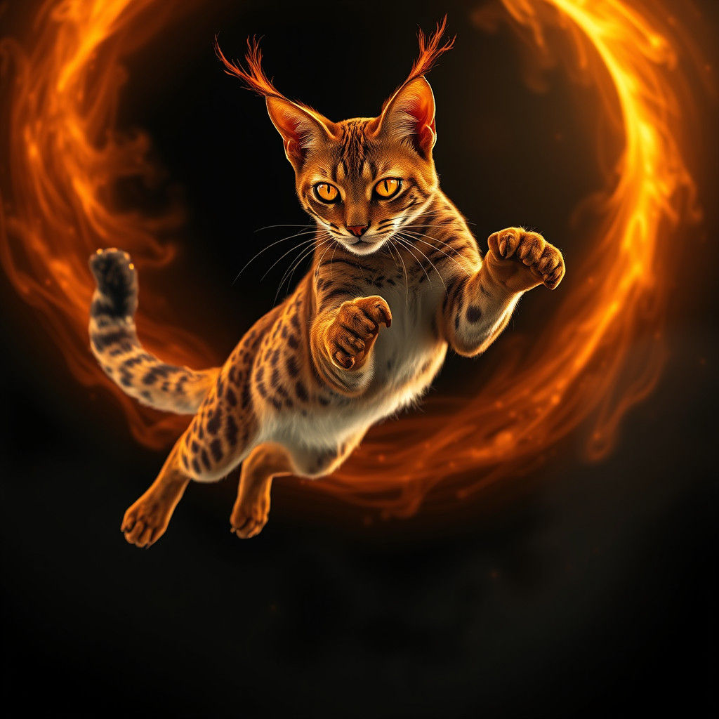 Fiery Caracal Leaping in Golden Light