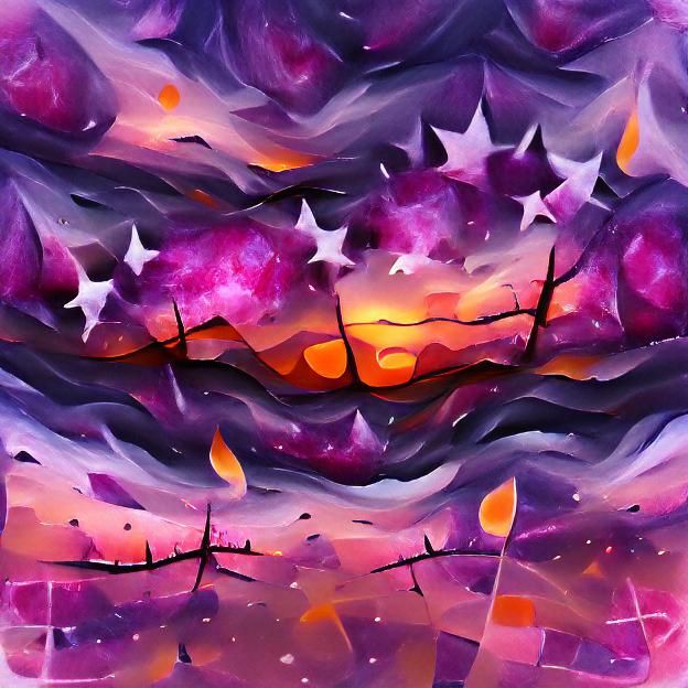 Surreal Purple Sunset Under Abstract Starry Sky