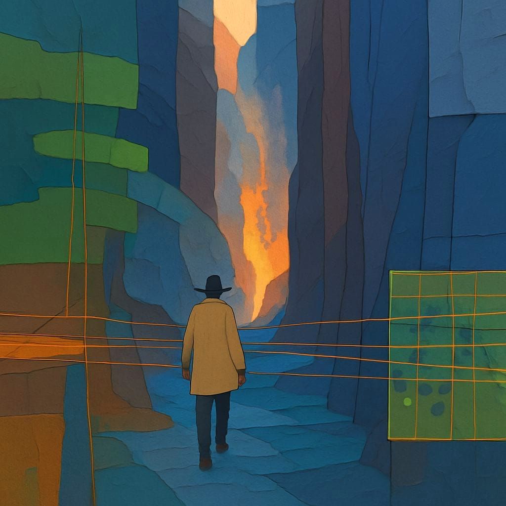 Abstract Canyon Landscape in Geometric Style