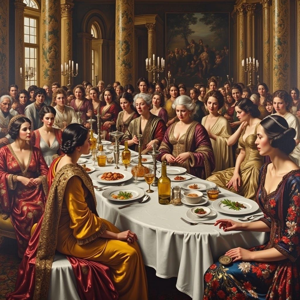 Ancient Roman Banquet Scene with Impasto Texture