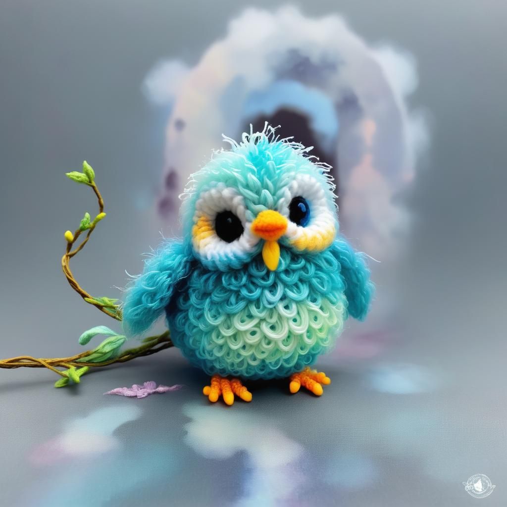 Crochet Amigurumi Fluffy Bird in Ethereal Style