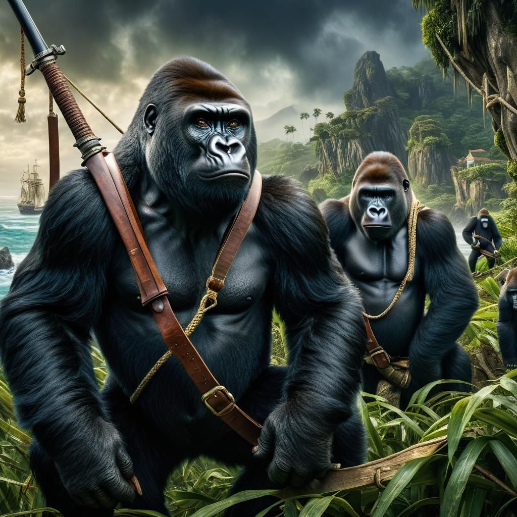 Renaissance Painting of Gorillas and Pirates