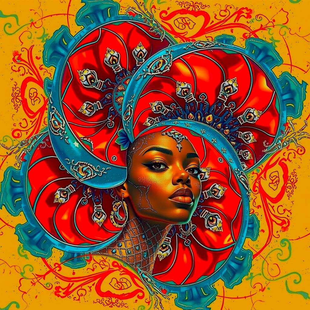 Elegant African Queen in Surreal 3D CGI Style