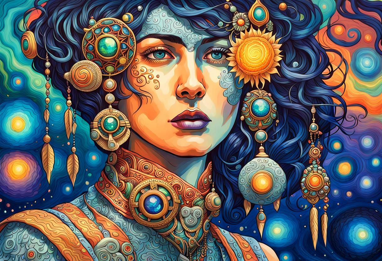 portrait of a beautiful woman wearing intricately detailed c...