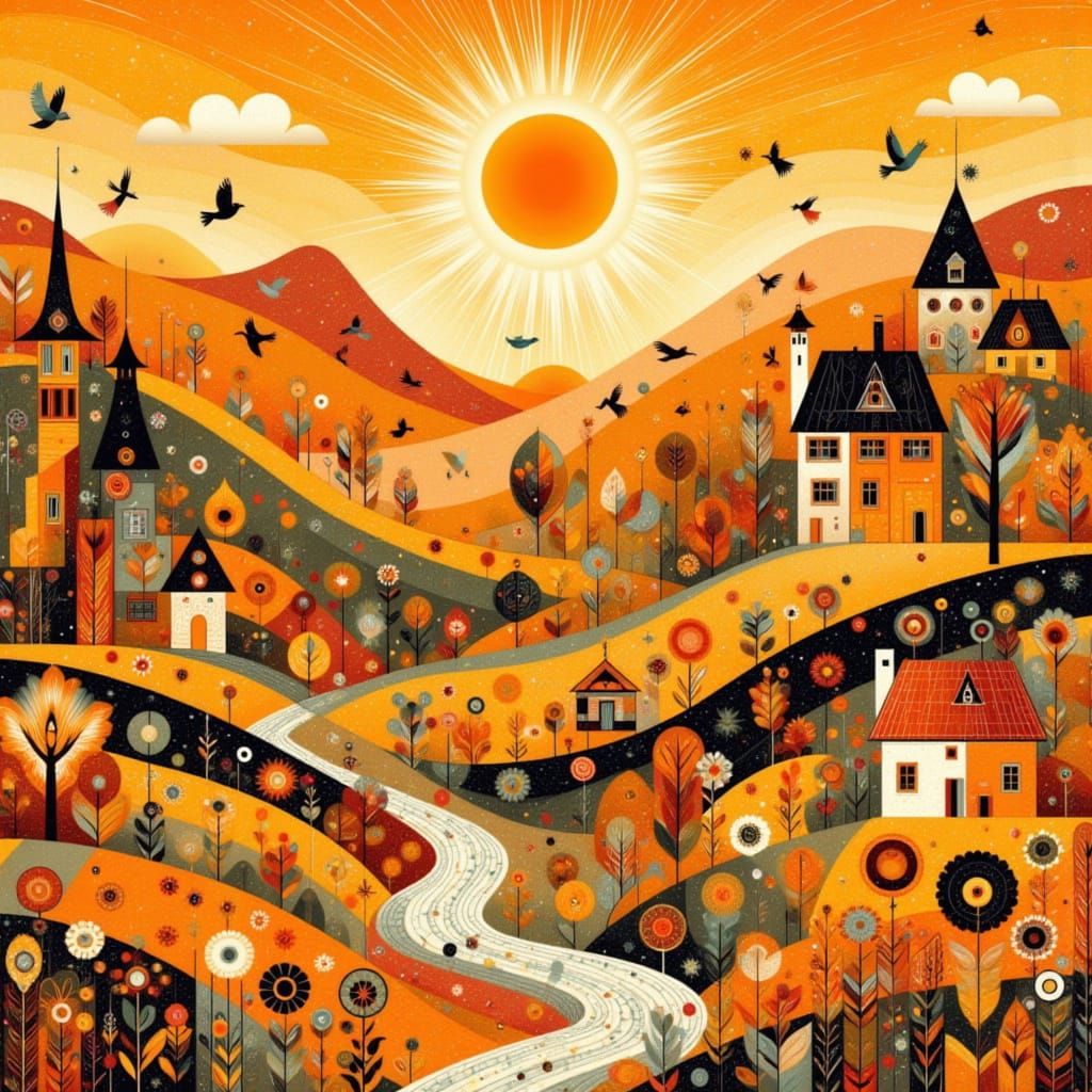 Marigold in Lush Summer Landscape with Waterfalls