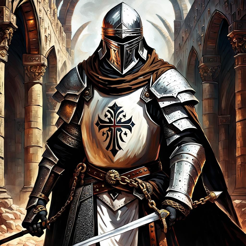 Solemn Templar Knight in Detailed Digital Painting