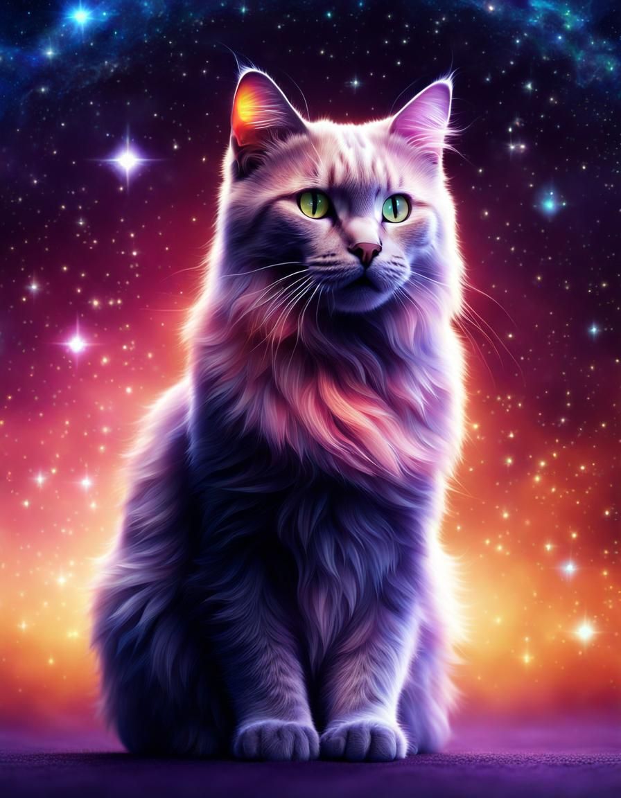Celestial Cat with Transparent Star Background in 8K
