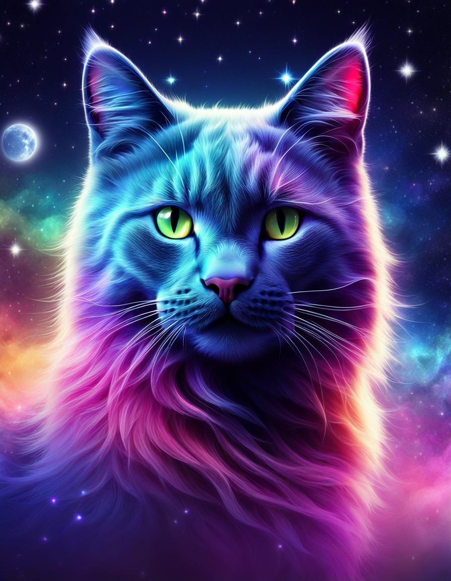 Mystical Celestial Cat in a Starry Gradient