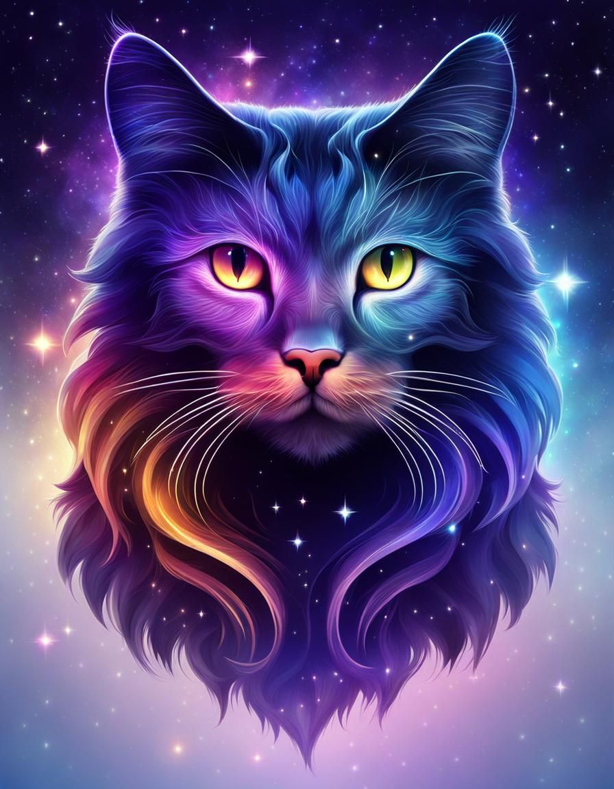 Mystical Celestial Cat in Gradient Colors