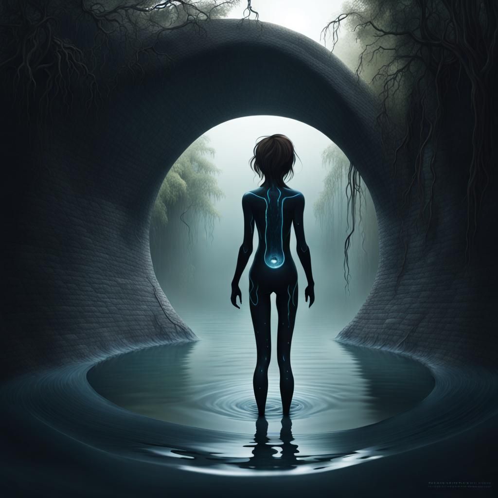 Anthropomorphic Teen Emerges from Water Portal