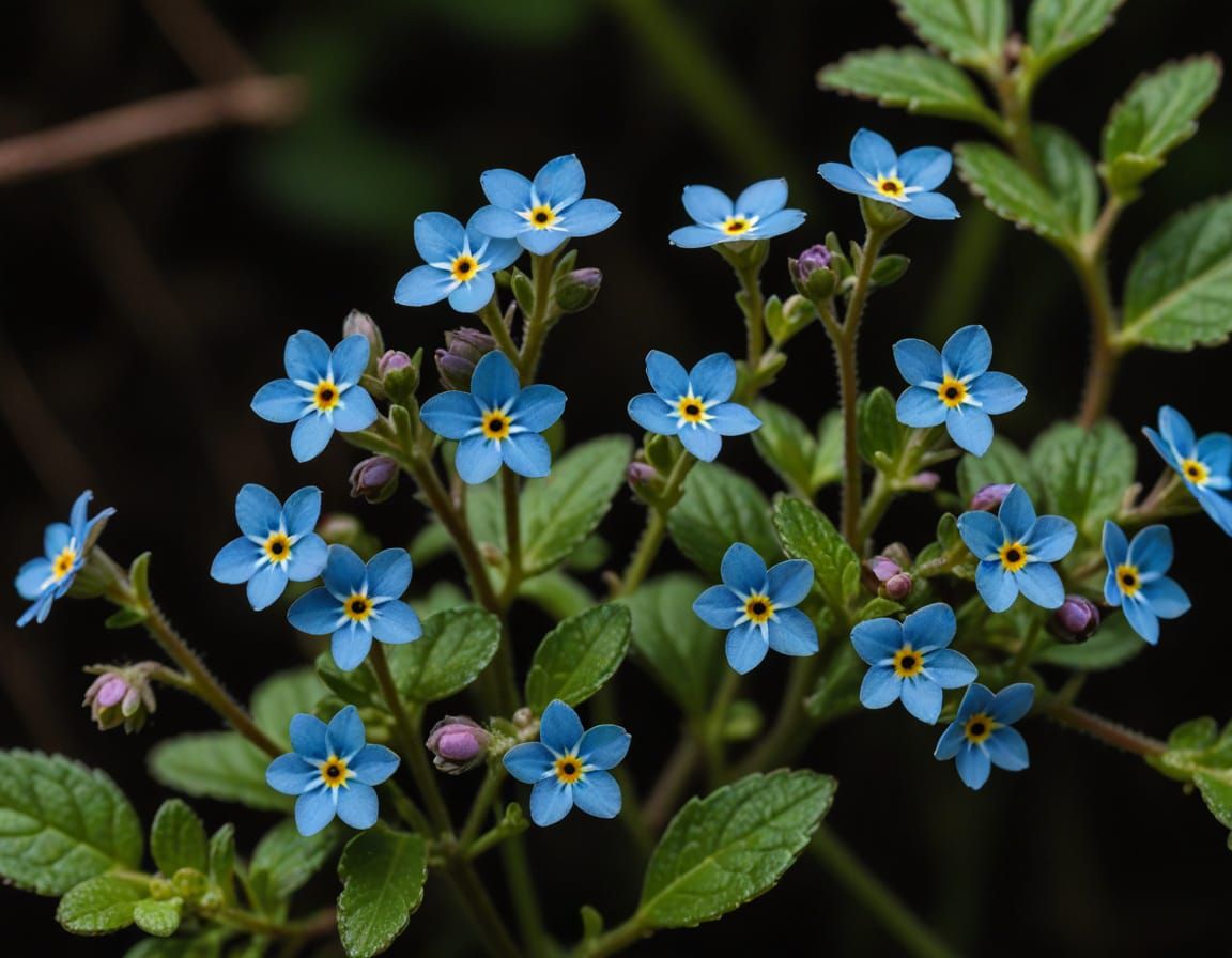 Macro Photo of Forget-Me-Nots Under Hedgerow