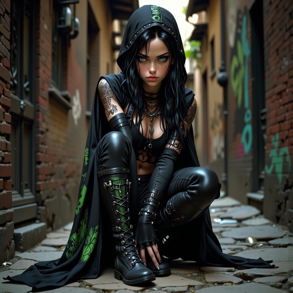 Elegant Gothic Fantasy Female Character in Shadows