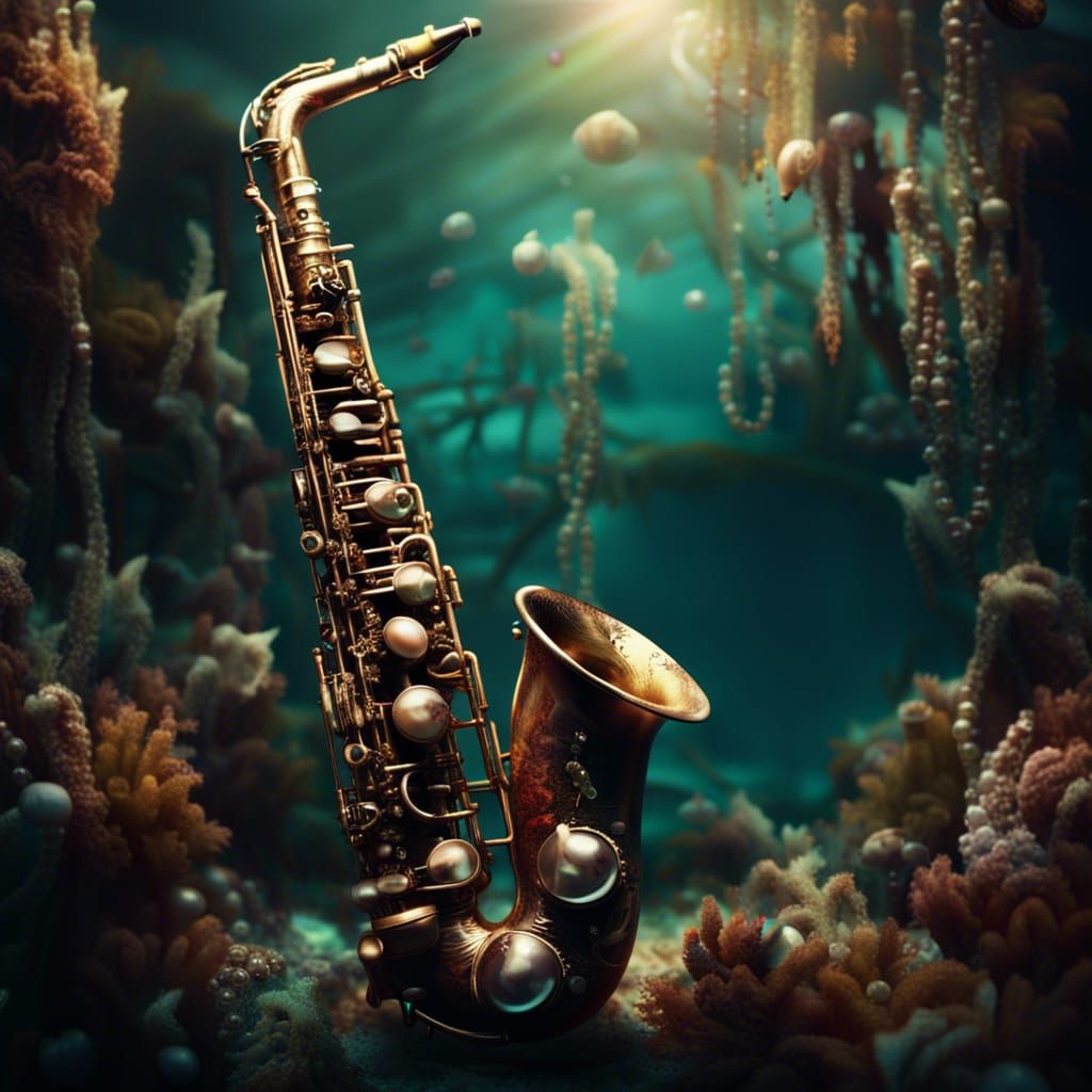 Underwater Gemstone Saxophone: Digital Matte Painting
