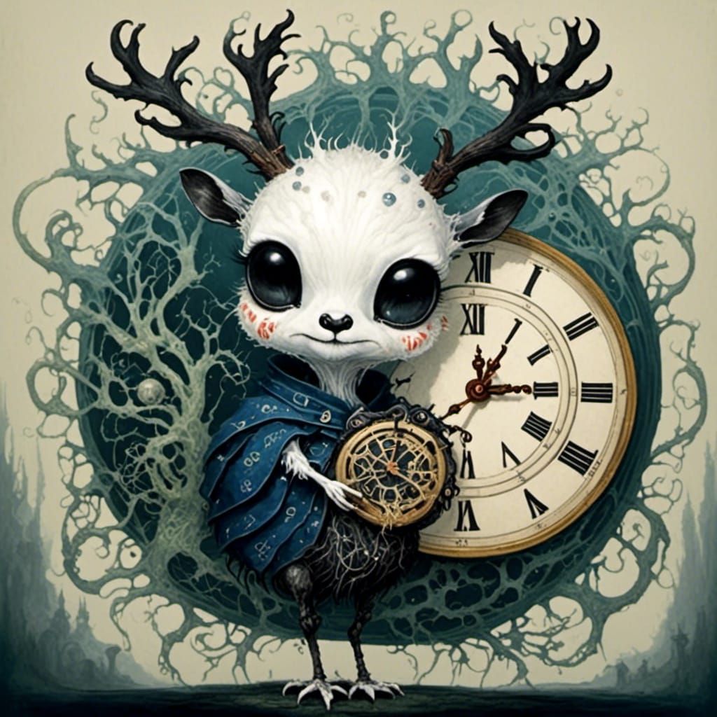 Enchanting Creature Holds Timepiece