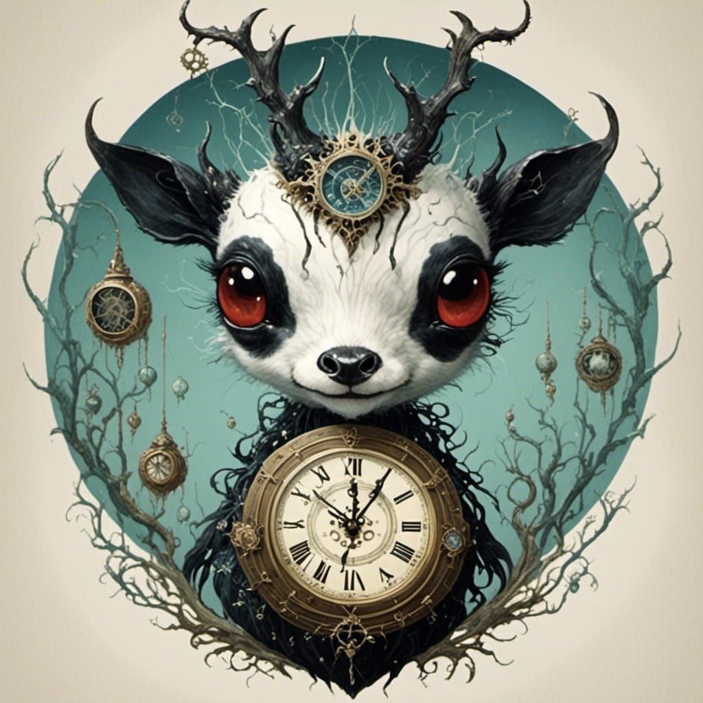 Cute Creature Holds Clock in Fairytale Style