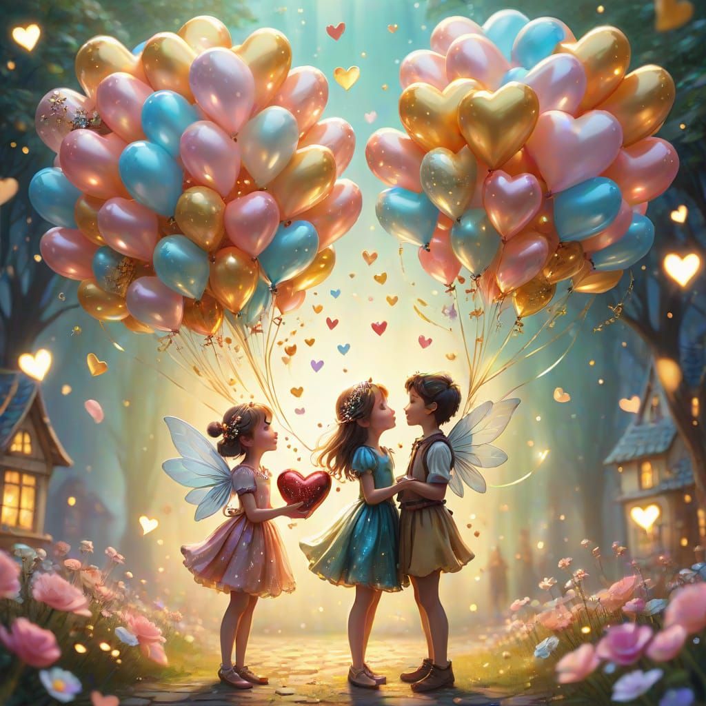 Whimsical Fairies Exchange Gifts in Pastel Wonderland