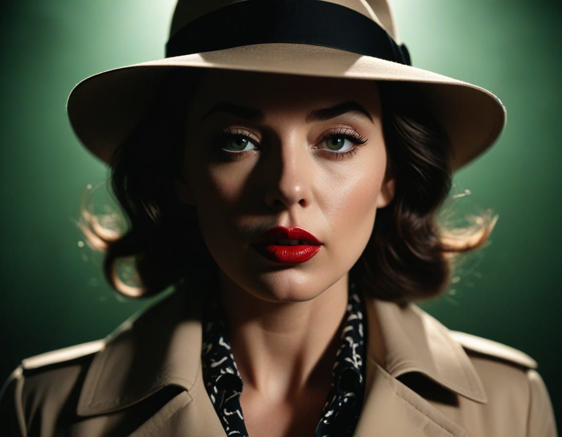 Mysterious Woman in Vintage Film Noir Style