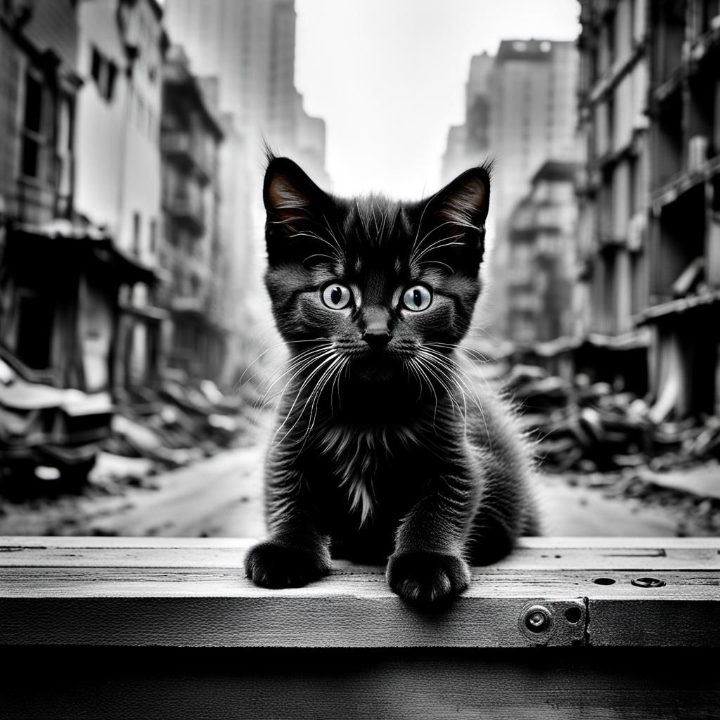 Kitten Construction Worker in Surrealist Portrait