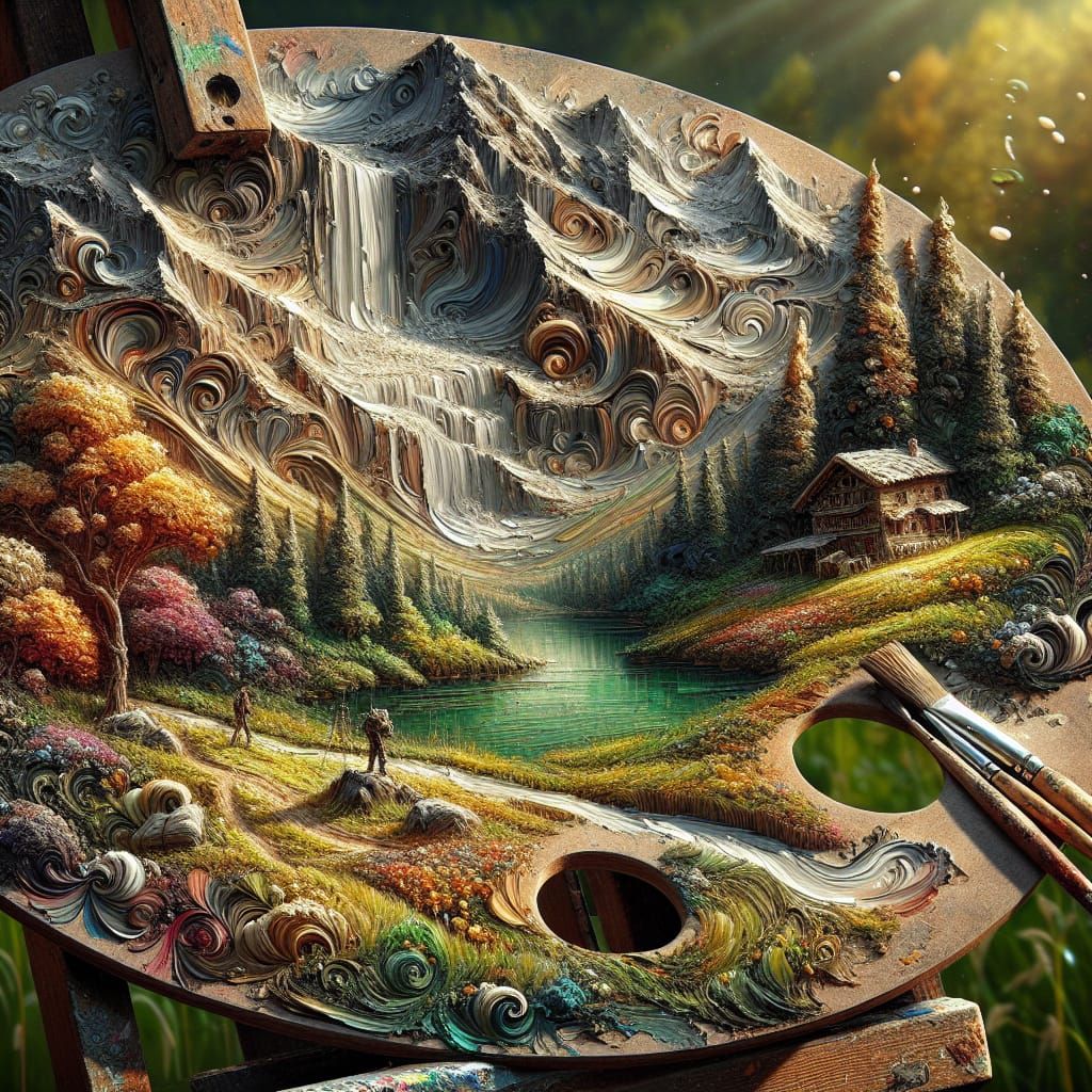 Miniature Impressionist Landscape on Painter's Palette