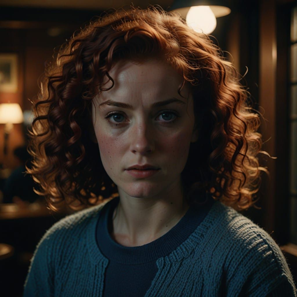 A Woman in Film Noir Style, Surrounded by Shadows