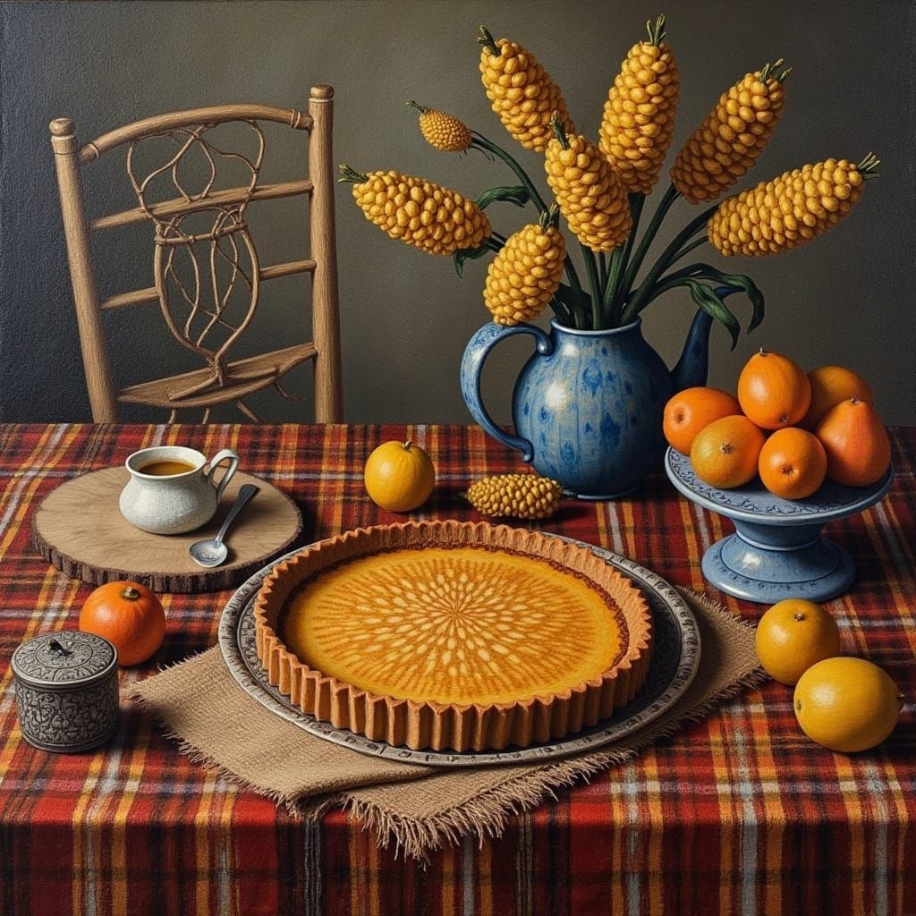 Still Life with Plaid in Van Eyck Style