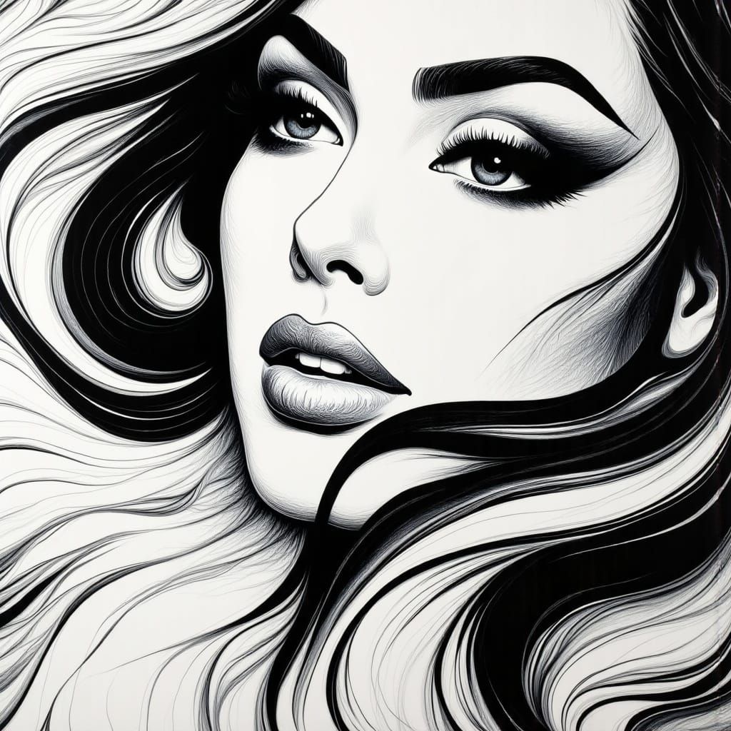 Sleek Woman in High-Contrast Black-and-White Silhouette