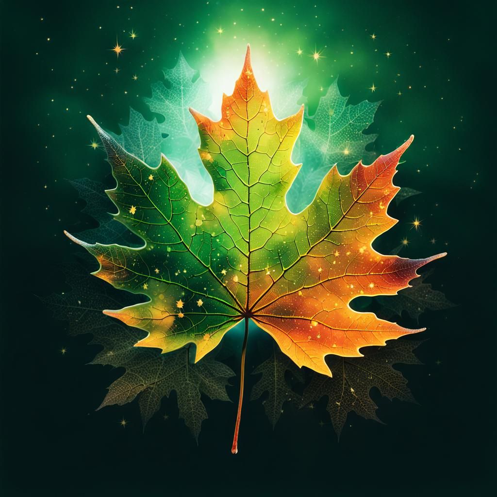 Double Exposure: Maple Leaf, Sunrise, and Stars