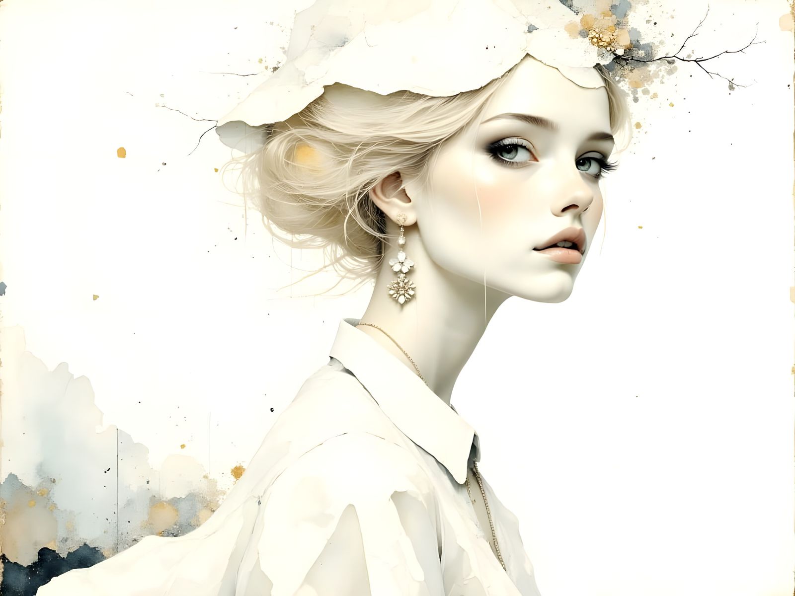 Ethereal Platinum Blonde in Elegant White Gown