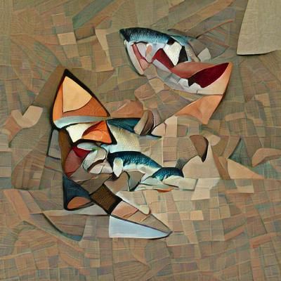 Cubist Shark Eating Fish Illustration