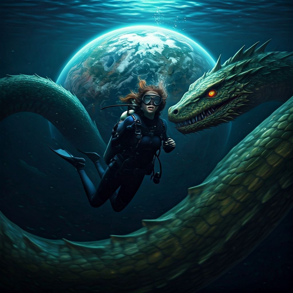 Drowning Scuba Diver Chased by Giant Sea Serpent