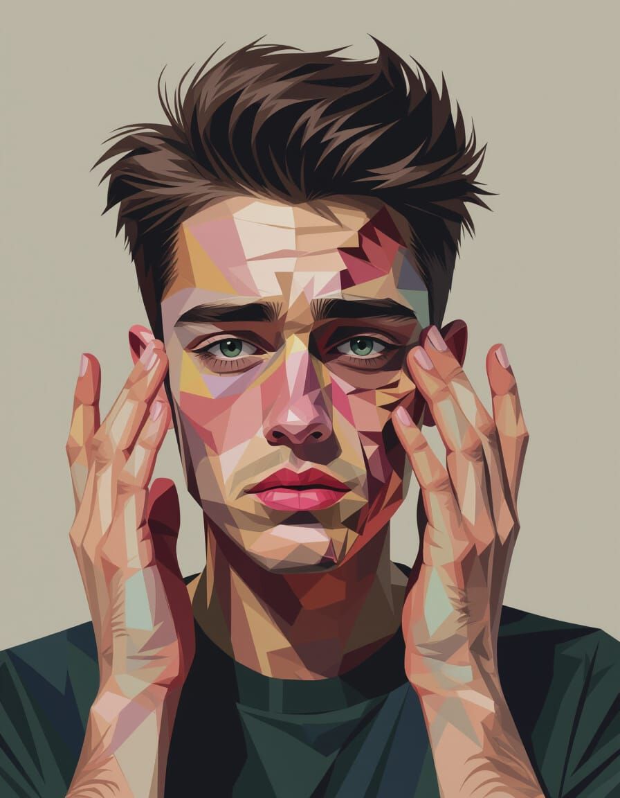 Distorted Portrait in Low-Poly Digital Art Style