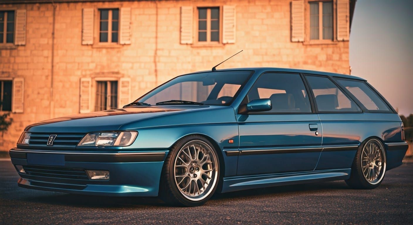 Custom Peugeot 605 Break Coupé in Nacre Blue