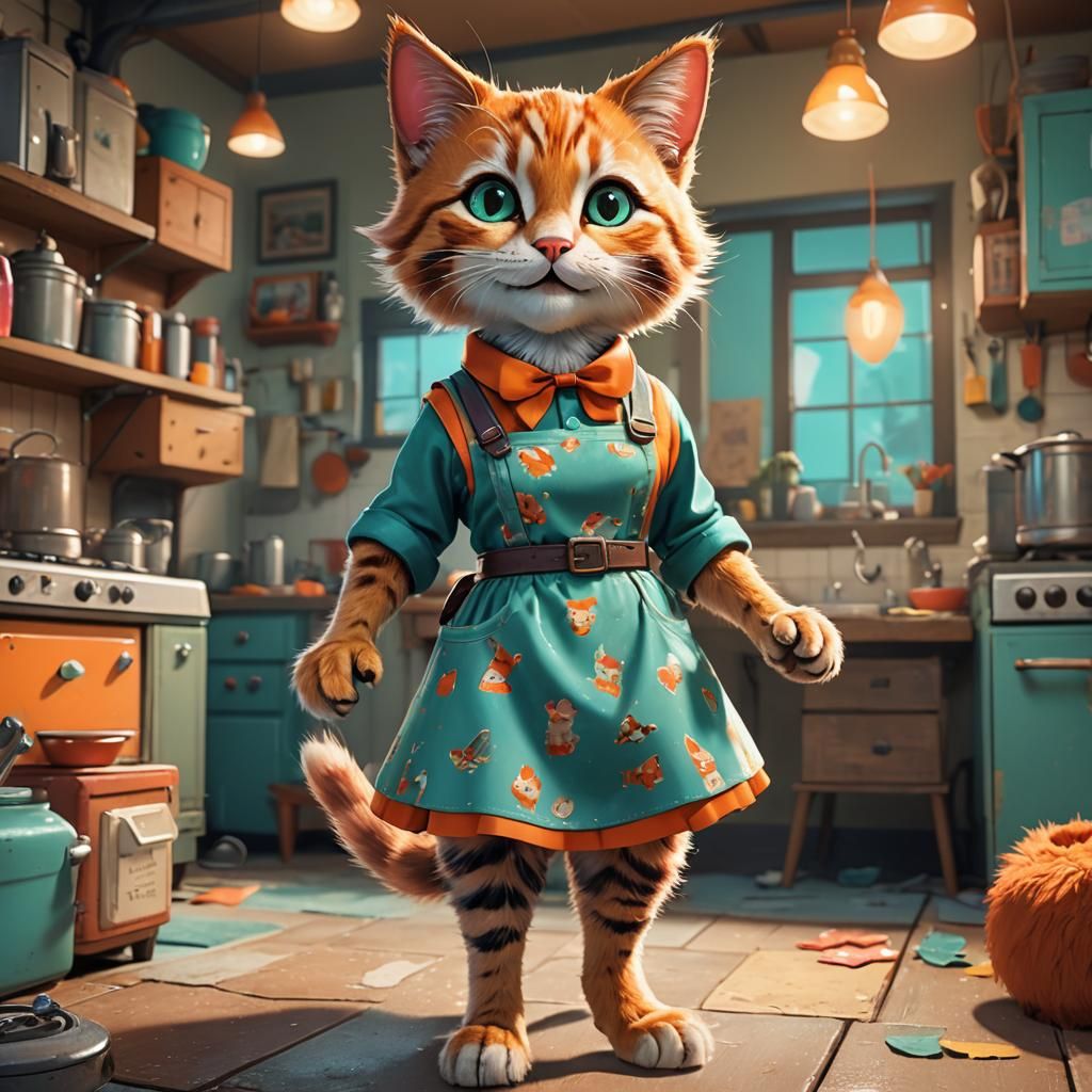 1950s Kitten Housewife Concept Art